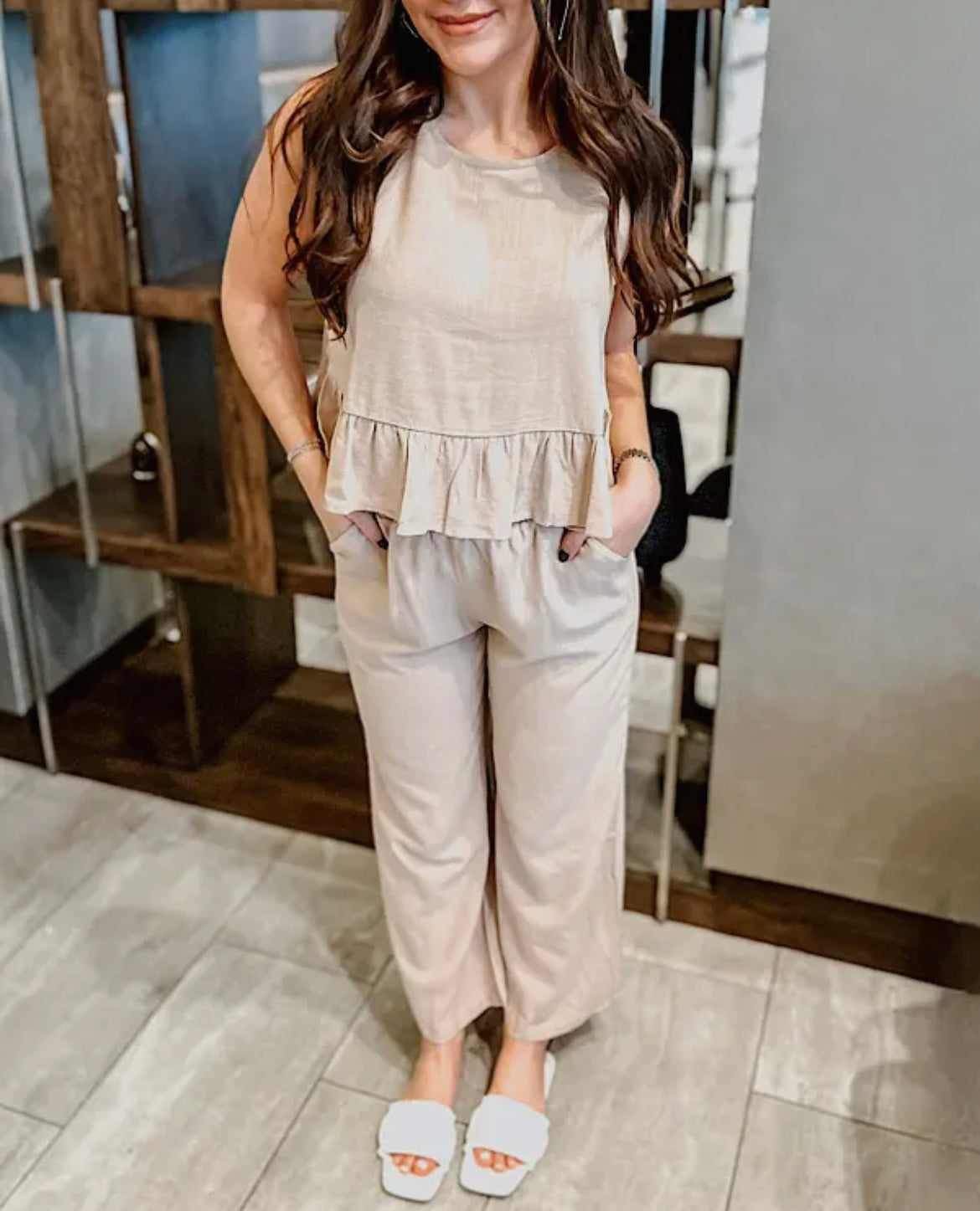Chloe tan two piece matching set