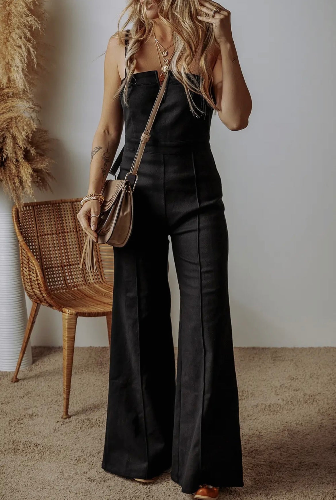 Seamed Zipper Spaghetti Strap Jumpsuit