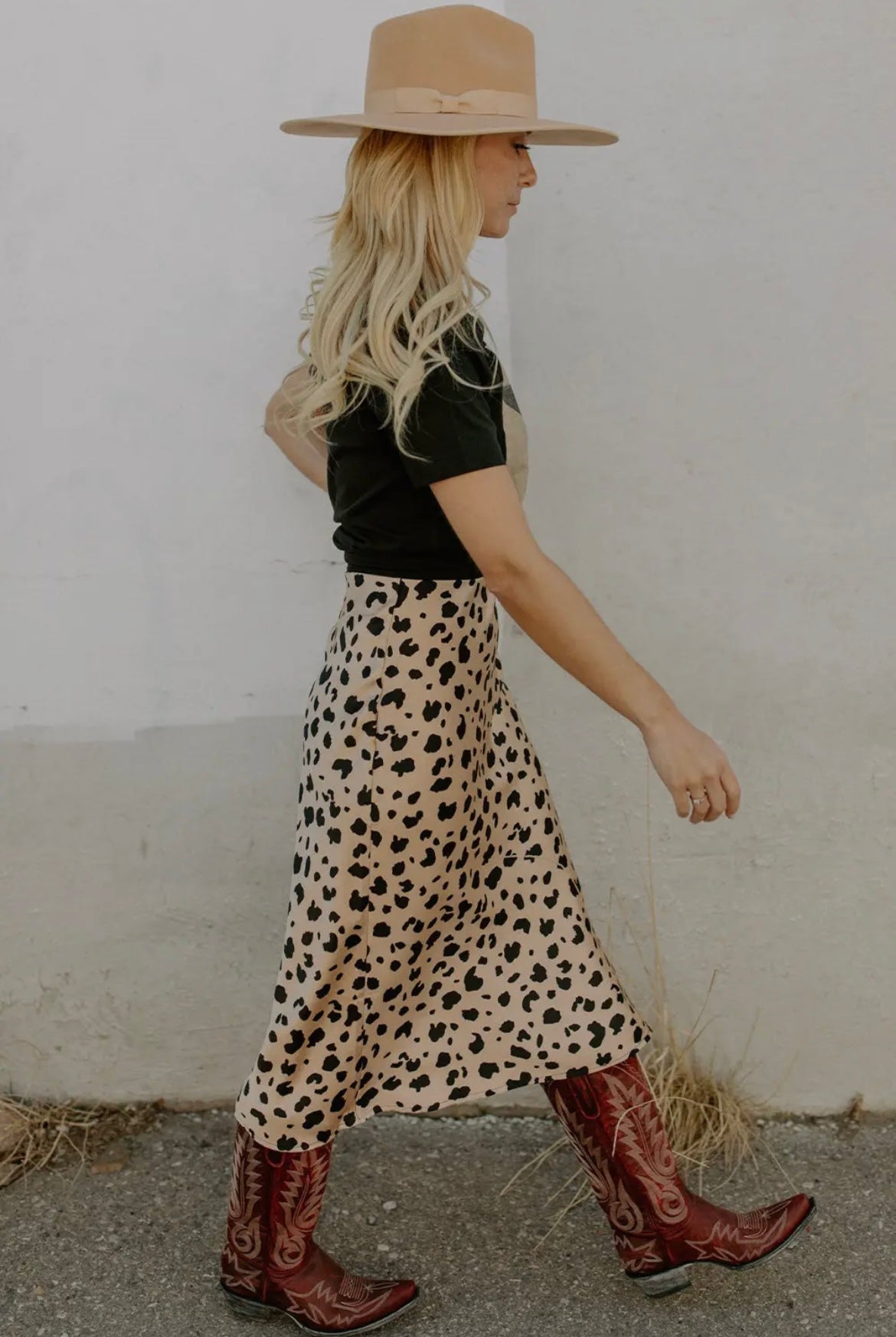 Khaki Leopard Midi Skirt