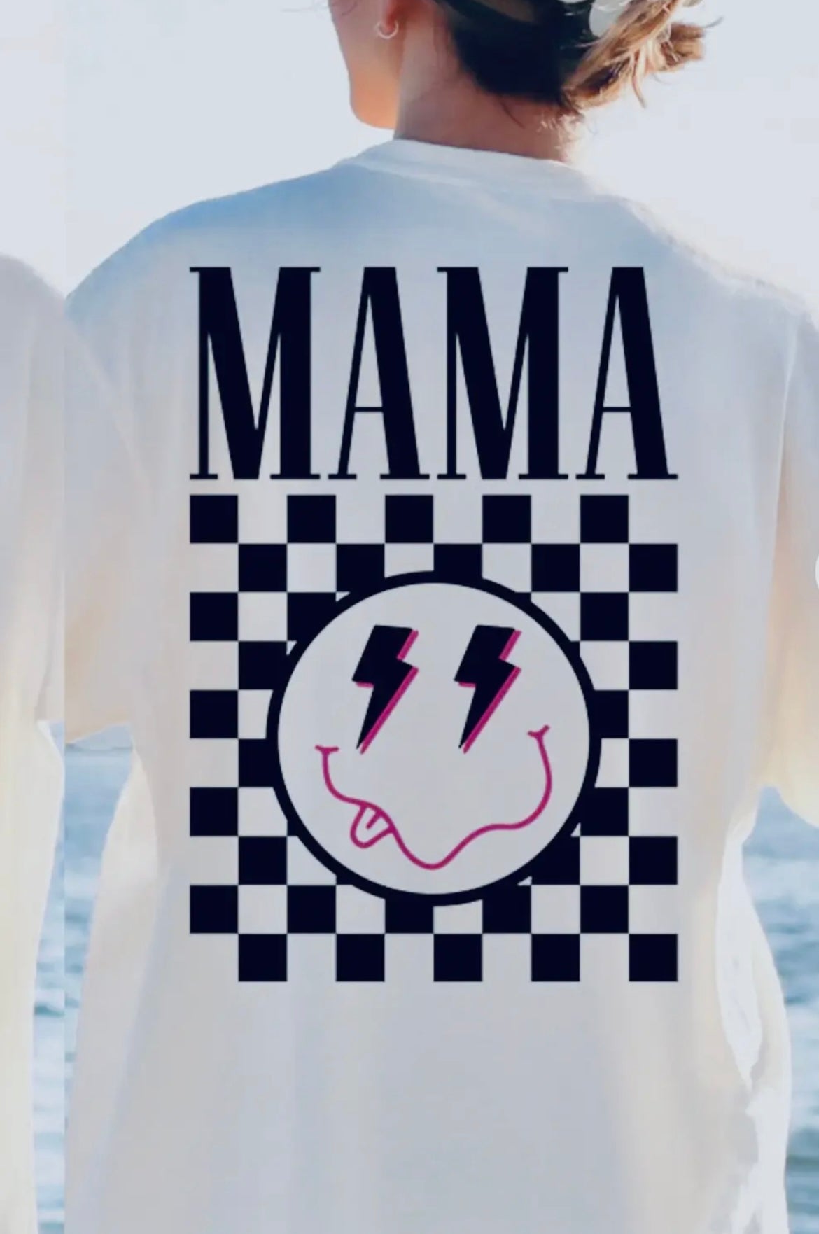 Mama Checkered Smiley Tee - white