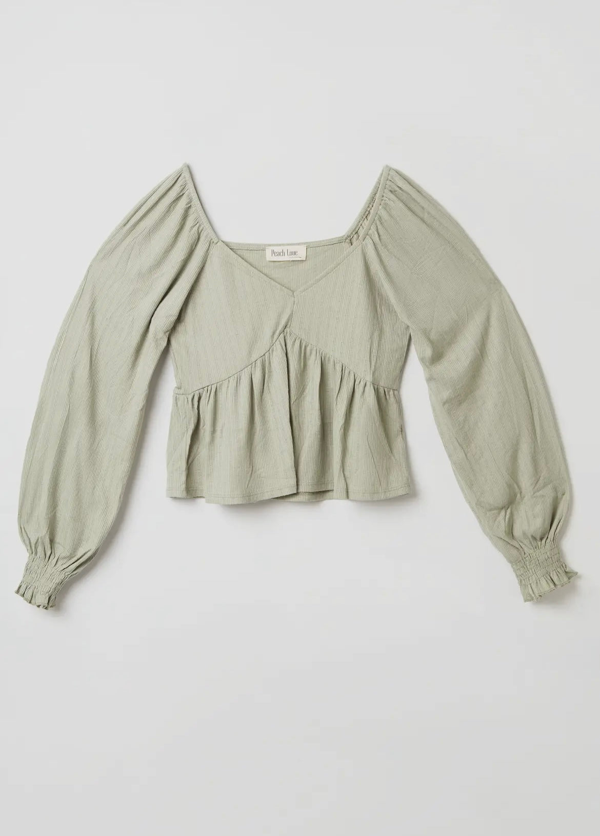 Ribbed Knit Peplum Top - Sage