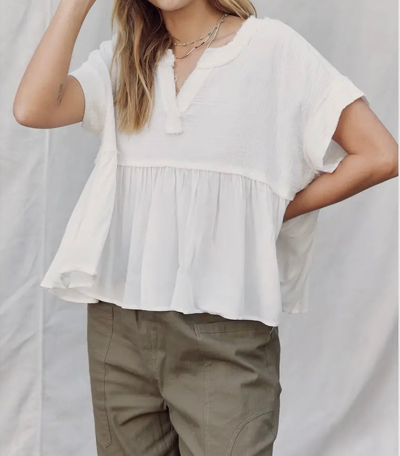 Raw edge hem blouse - white