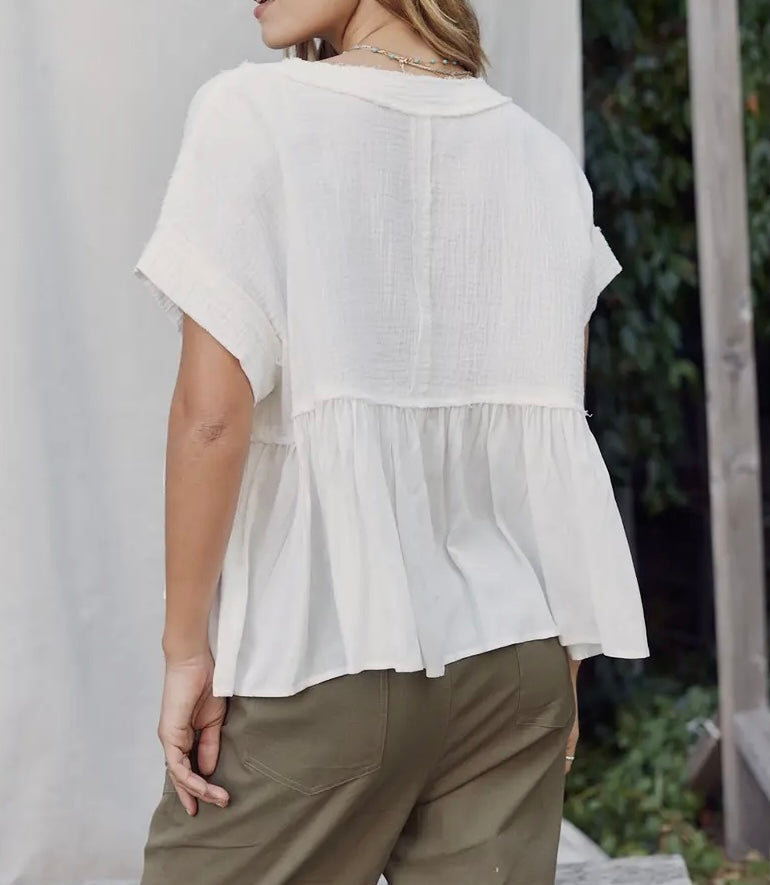 Raw edge hem blouse - white